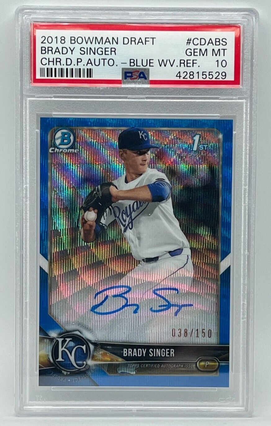 Brady Singer 2018 Bowman Chrome Blue Wave Refractor Auto Psa 10 38/150