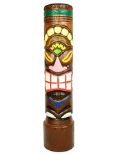 80cm Wooden Tiki Totem Handcarved Painted Bar Garden Pub Decoration