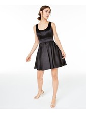 TEEZE ME Womens Fit + Flare Short Dress Black Sleeveless Evening Juniors 56