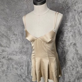 Aubade Paris 8140 Champagne Satin Mini Slip Dress Womens S Babydoll Balletcore