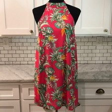 Aura Boho Tropical Dress Womens Size Small Pink Princess Neckline Lined Made USA