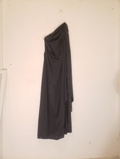 Vtg 70s Halston ( IV Dorian ? ) One Shoulder Dress Maxi Gown Sz M Black Nylon