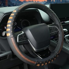PU Leather Steering Wheel Cover for Men Women, Universal 15 Inch, Anti Brown