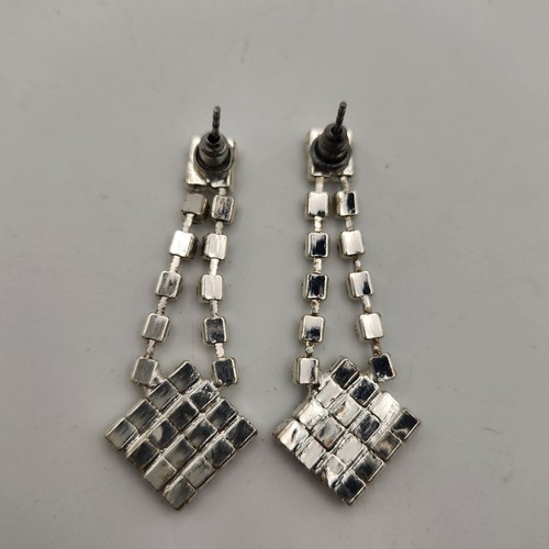 Vintage Clear Crystal Dangle Earrings On Silver Colored Backing - Picture 6 of 7