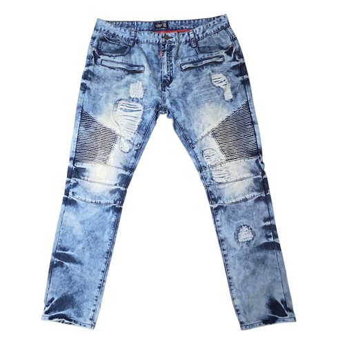 Square Zero Jeans Mens Blue Distressed Ripped Moto Biker Denim Pants Size 40