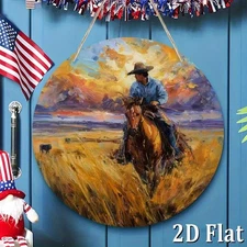 Western Cowboy Sunset Rider on Horseback Aluminum Wall Sign