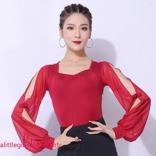 NEW Women Top for Latin Salsa Cha Cha Tango Ballroom Dance G544 Wine Red Black
