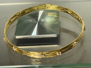 Authentic Golden Odyssey 14K Gold Plated Multi Row CZ Accented Bangle Yellow Gold Plated b