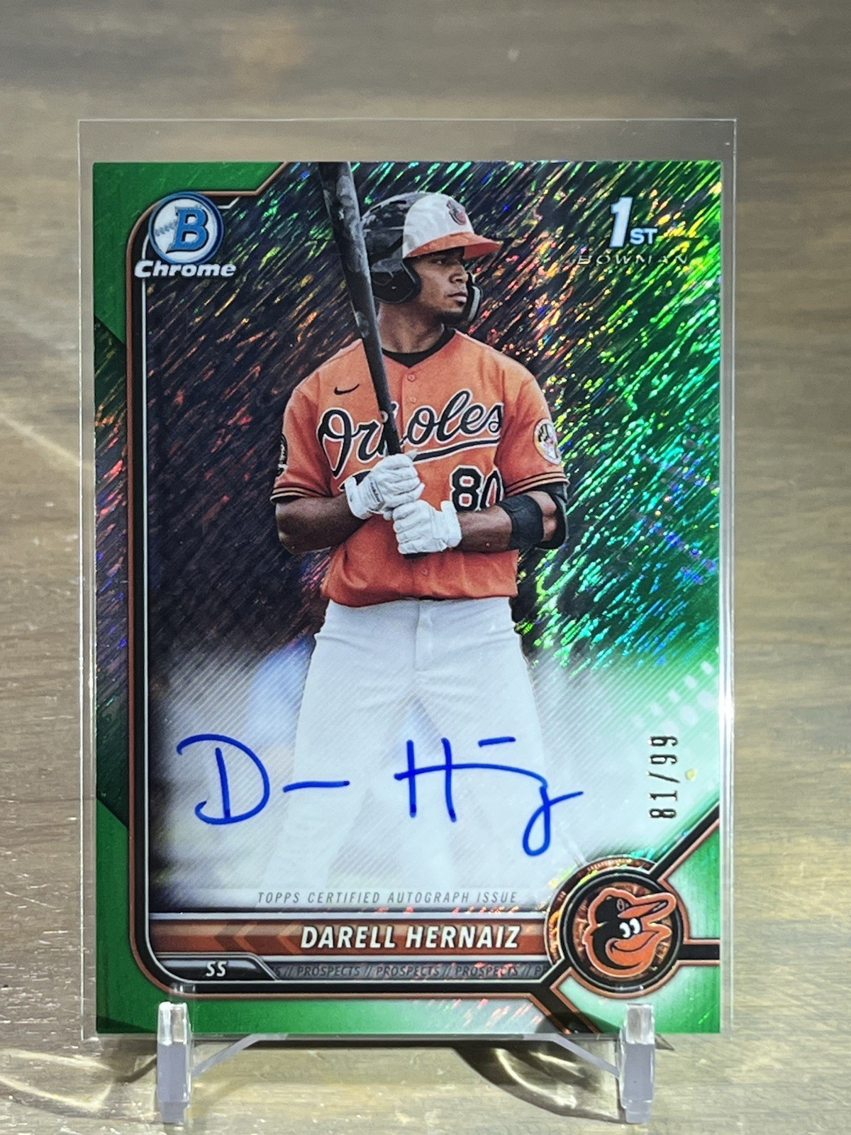 2022 Bowman Chrome Darell Hernaiz 1st Green Shimmer Refractor Autograph #/99