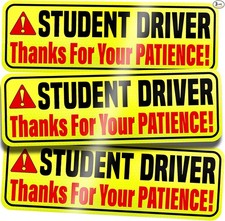 Student Driver Magnet for Car - Extra Strong Hold, 9.72" x 3.24" - 3-Pack of Bri