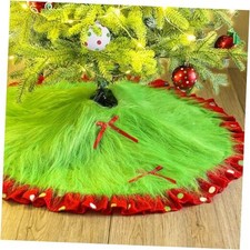 Red and Green Christmas Tree Skirt Furry Plush Lime Green Christmas 60 Inch