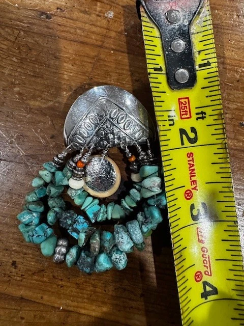 Pendientes colgantes firmados TABRA 925 plata astillada turquesa y hueso/ostra espinosa Foto 4 de 4