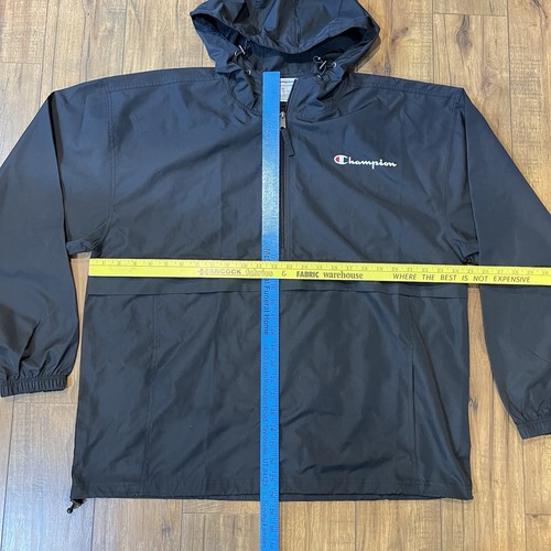 Champion Half Zip Pullover Windbreaker Jacket ~ Packable Hooded Black ~ Mens XL - Picture 2 of 8