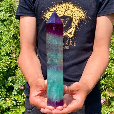 2.4LB   Natural Rainbow Fluorite Quartz Healing Stone Crystal Point Wand Obelisk