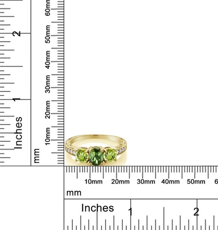 925 Silber Gelb Vergoldet 1.90 Karat Ovaler Turmalin & Peridot Verlobungsring - Bild 4 von 4