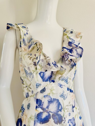 Vestido IMMERMANN Floral Blanco Azul Barroco Melocotón Rosas Pasarela Lino AU 1 S - Imagen 19 de 24