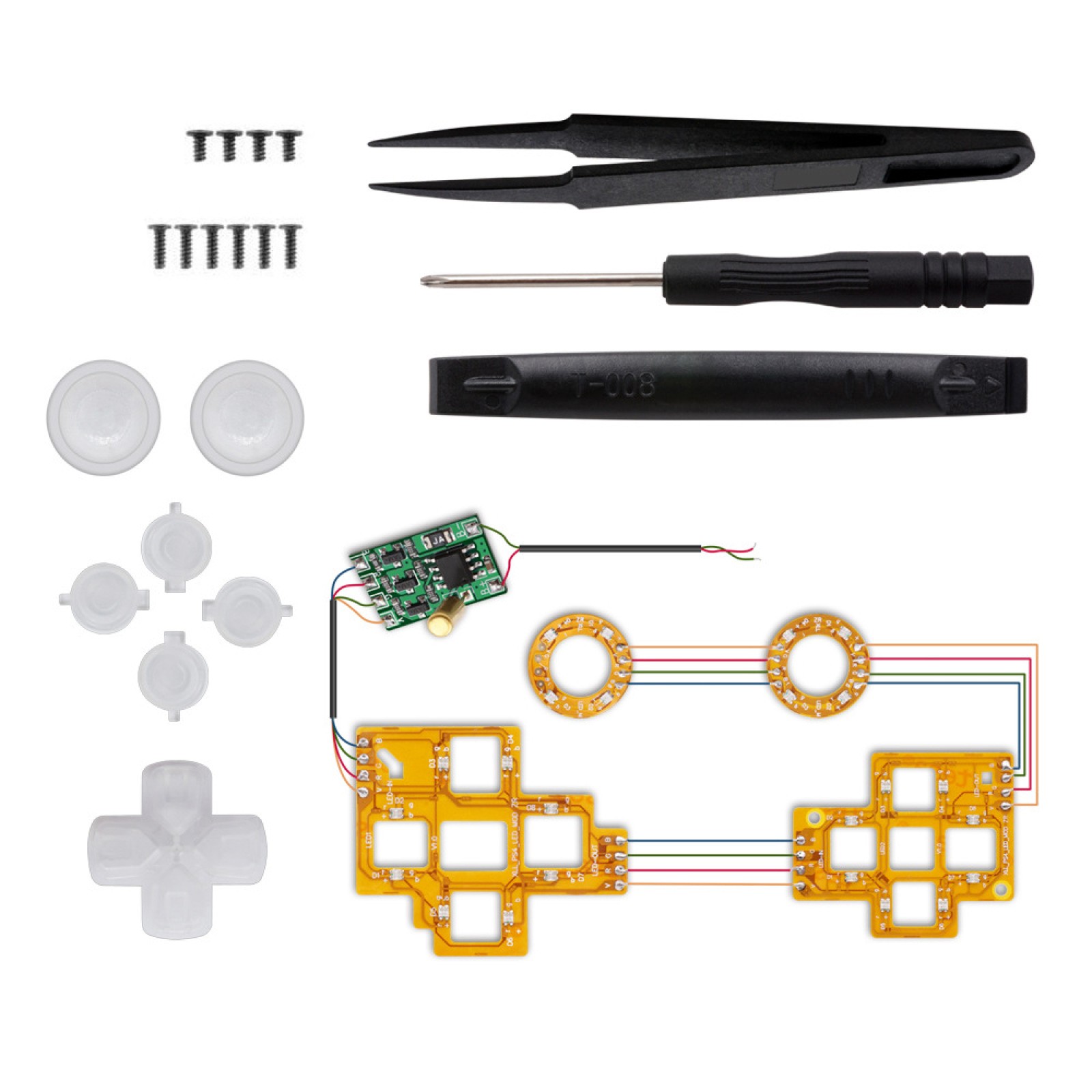 LED PCB Board D-pad Thumbsticks Tweezers Face Buttons Kit For PS4 Controller e
