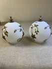 Vintage Set Of 2 Milk Glass Light Globes Ornate Gold Floral Design