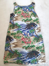 Talbots Tropical Hawaiian Dress Palm Beach Print Sleeveless Shift Midi 10 Resort