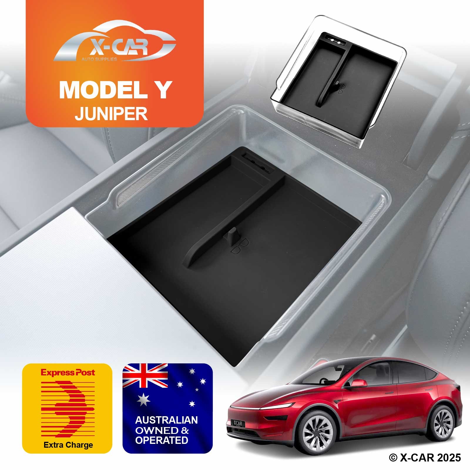 Centre Console Mid Organizer Tray for Tesla Model Y Juniper with Silicone Mat