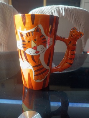 Ceramic Mug Cup Thai Tiger Figurine Coffee Tea Beverage Porcelain Collectible 