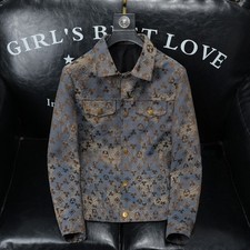 Luxury Men's Monogram Print Jacket Vintage High Street Casual Slim Fit Jean Coat