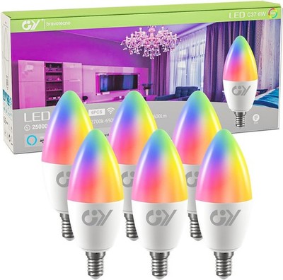 Smart Lampe E14 C37 6W 600lm RGB Dimmbar Warmweiß-Kaltweiß 6 Stück für Alexa