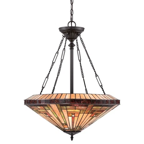 Quoizel TFST2822 Bronze Stephen 4-Light Bowl Pendant With Tiffany Stained Glass - Picture 1 of 5