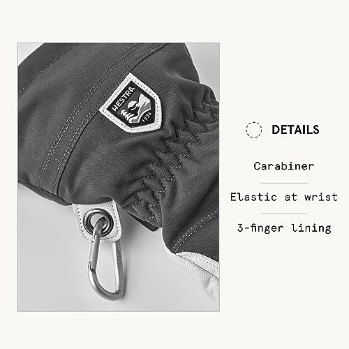  Women's Heli Ski Female Glove, 3-Finger Leather Snow Glove 8 Grey/Off White thumbnail 5