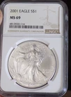 AMERICAN SILVER EAGLE 2001 NGC MS 69 1 TROY OZ BLAST WHITE