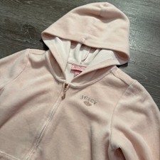 VINTAGE Juicy Couture Hoodie Girls 6 X Pink Velour Full Zip Long Sleeve Y2K