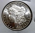 1885-P-MIRRORED FIELDS/FROSTY-DEVICES-MORGAN SILVER DOLLAR-HIGH GRADE-BRILL. UNC
