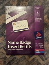 Avery Name Badges inserts (400) AVG 5390 8 per sheet 2 1/4"x 3 1/2" Sealed