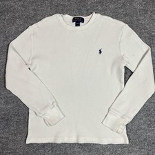 Polo Ralph Lauren Thermal Shirt Youth Medium 10-12 White Waffle Knit Long Sleeve
