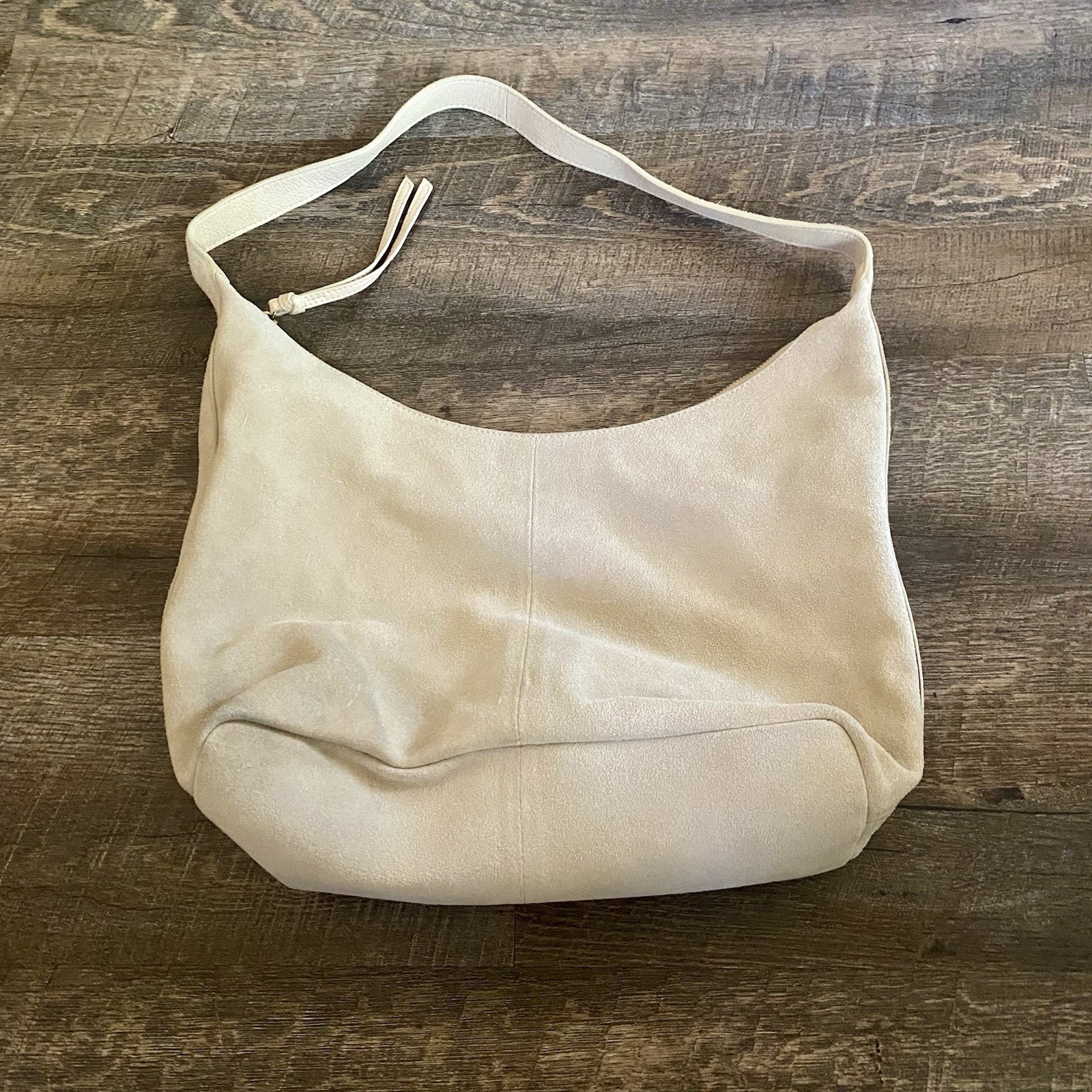 Margot New York Gabi Maxi Hobo Purse Cream Suede Leather Shoulder Bag Tote