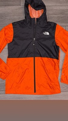The North Fave Boys Youth XL Cyclone Hooded Windbreaker Jacket Orange & Gray EUC