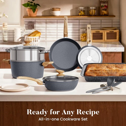 Kitchen Academy Granit Antihaft Kochgeschirr Set - 17 Stück Grau Kochtöpfe Se... - Bild 8 von 8