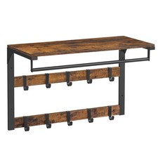 VASAGLE Wall Mounted Coat Rack Wall Shelf with 10 Removable Hooks Clothes Rail