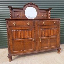 Early 20thC Carved Solid Oak Sideboard Mirror Back Side Dresser Buffet. Prop 