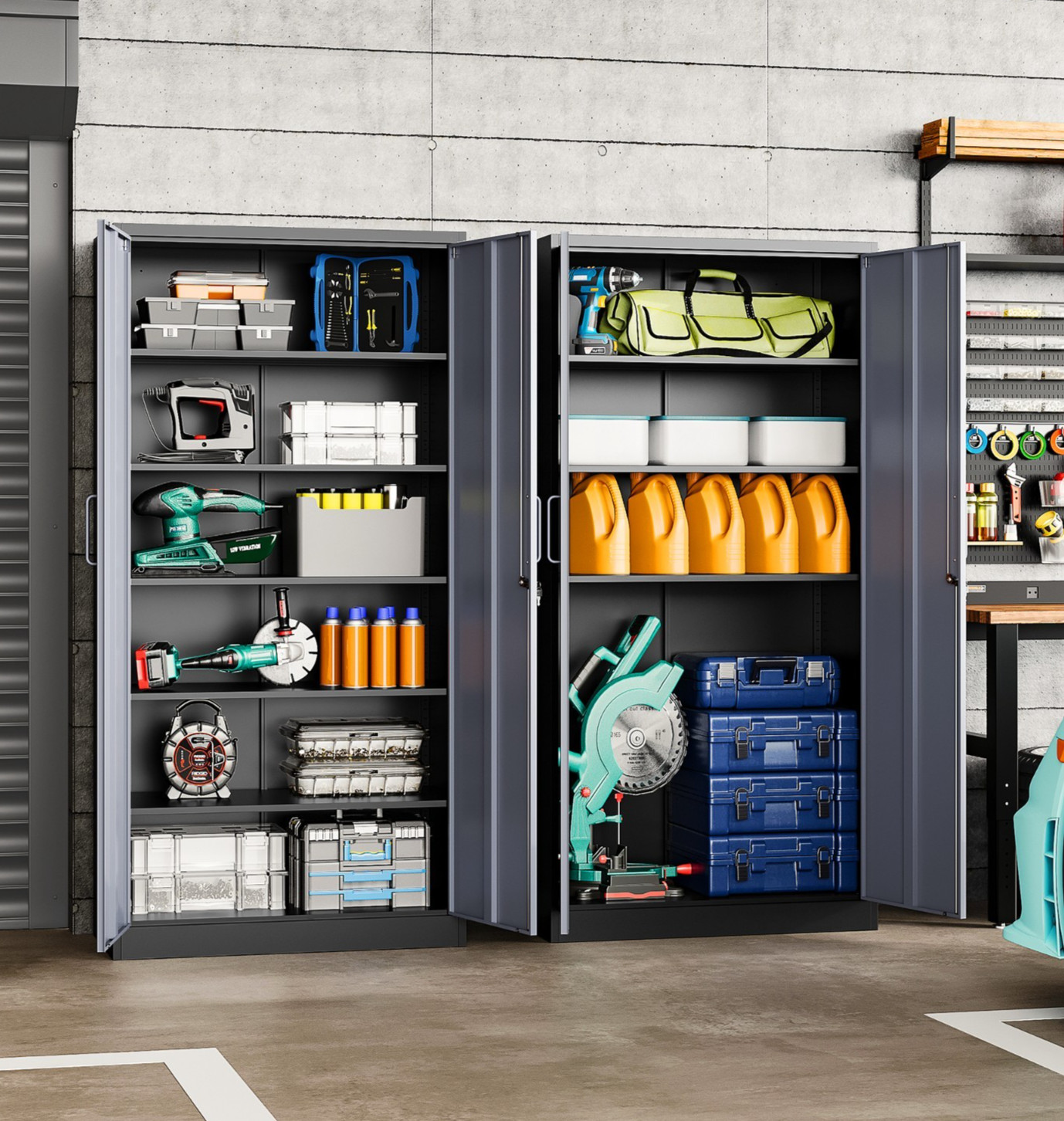 Metal Storage Cabinet with 2 Doors 5 Shelves,72 Garage Storage Cabinet with Lock