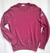 Authentic MONCLER Men's Crew Neck Sweater Burgundy Wool Cashmere Large Tricolor