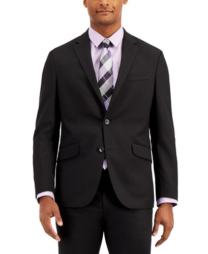 Kenneth Cole Reaction Herren Slim Fit Anzug Sakko Blazer 44 R Schwarz Einfarbig Stretch