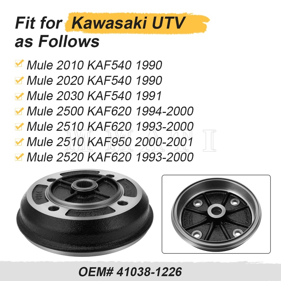 Tambor de freno trasero 41038-1226 41038-1227 para Kawasaki Mule 2500 2510 2520 1994-2000 Foto 2 de 4