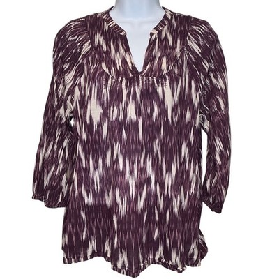 Lucky Brand Womens Purple Ikat Print Tunic Top Sz L Aztec Y2K Art To Wear Boho