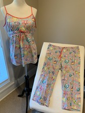 Nick and Nora pajamas set large l cotton blend knit seashells ocean tank colors