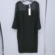 Ny Collection Bell Sleeve Illusion Neck Scuba Black Dress Womens Size PL NWT