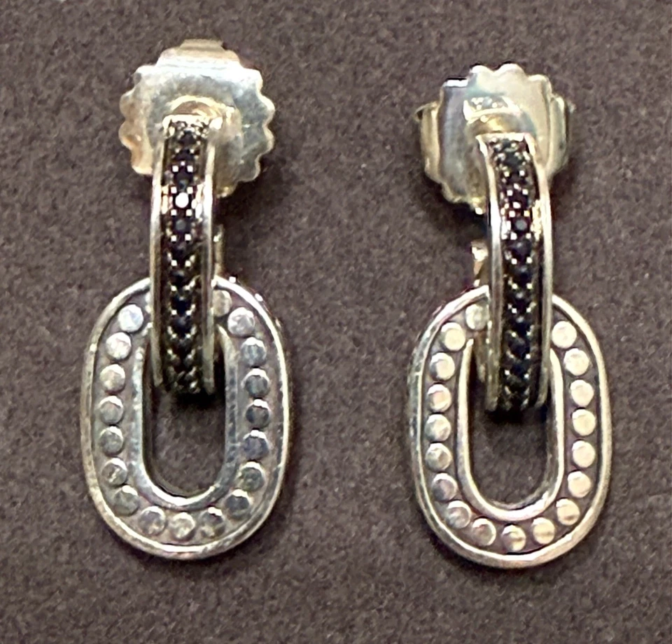 Pendientes de aro John Hardy punto zafiros negros tratados plata de ley nuevos con etiquetas Foto 2 de 4