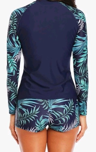 Daci Set Size M Leaf Print 2 Pcs Rash Guard Long Sleeve Top/Boy Shorts UPF 50+ - Picture 4 of 6
