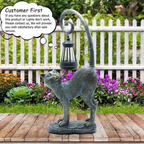 Statua Gatto in Resina con Lanterna Solare, Decorazione Scultura Giardino Accattivante,15.3... - Foto 4 di 7