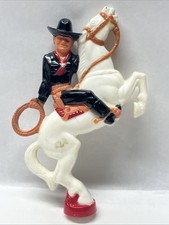 Vintage Hop-A-Long Cassidy Cowboy on White Horse hard plastic cake topper - toy
